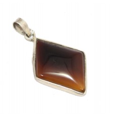 Women 925 Sterling Silver Pendant Natural brown agate gem stone A 45
